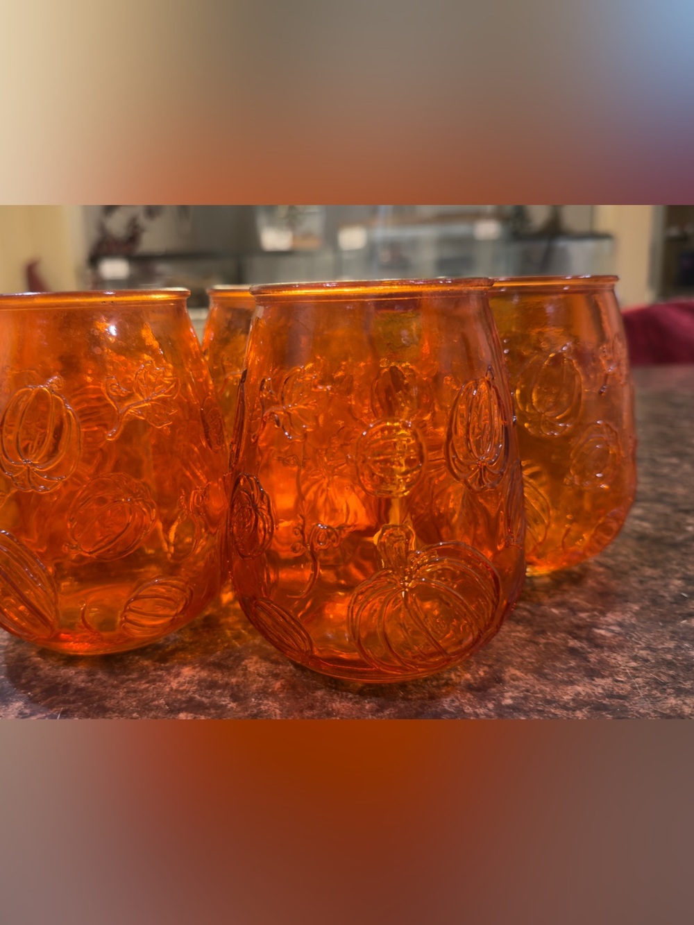 Set of Orange Embossed Pumpkin Glasses